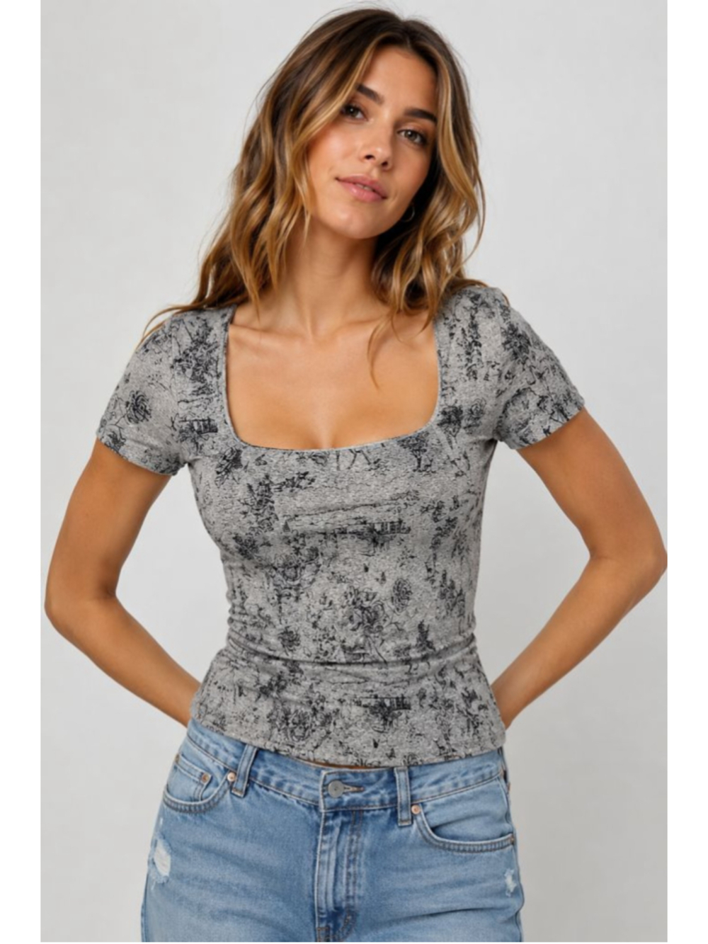 Free People Intimately XS/S Western Toile Print Baby Tee Cottagecore Boho